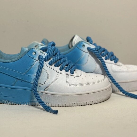 Nike Air Force 1 Blue White Custom Low Thick Chunky Blue Rope Laces Size 8.5 - Picture 1 of 5